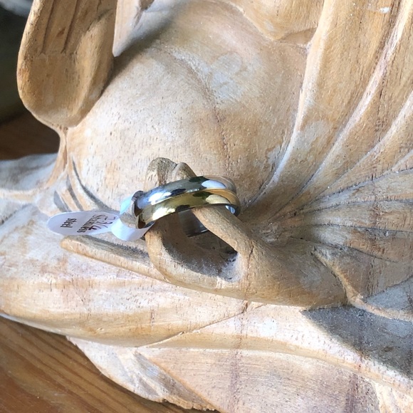 White&Yellow Gold over Stainless Steel Unisex Ring - Picture 2 of 5